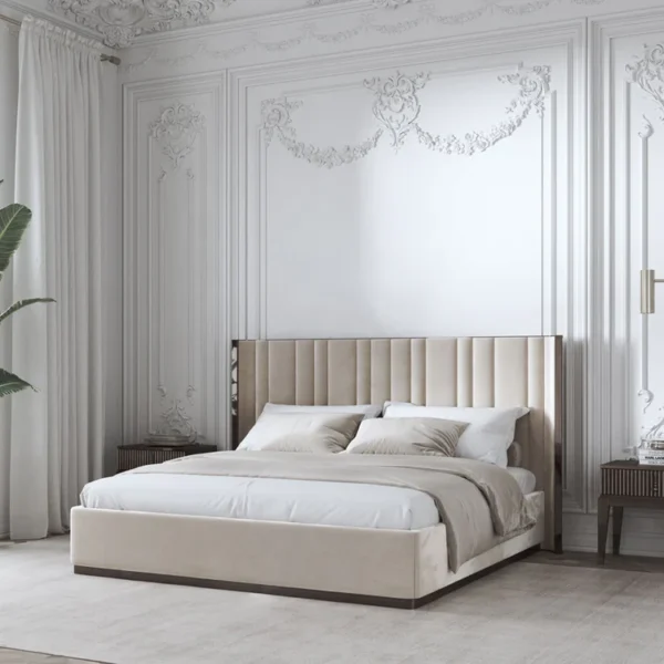 SAGA 140 ITALIAN CURVED BED UPHOLSTERED IN VELVET FABRIC - Image 2