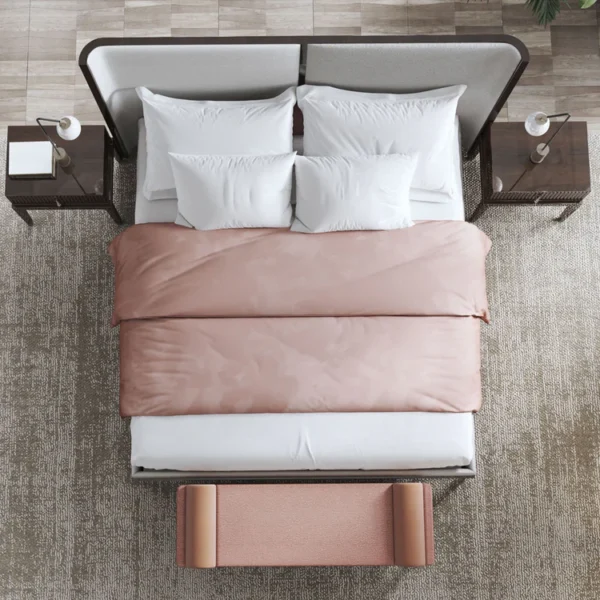 THYIA 140 ITALIAN CURVED BED IN IVORY BOUCLE FABRIC - Image 2