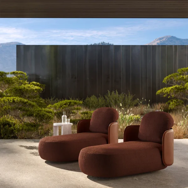 MOCHI BROWN LEATHER & FABRIC CHAISE LONGUE - Image 2